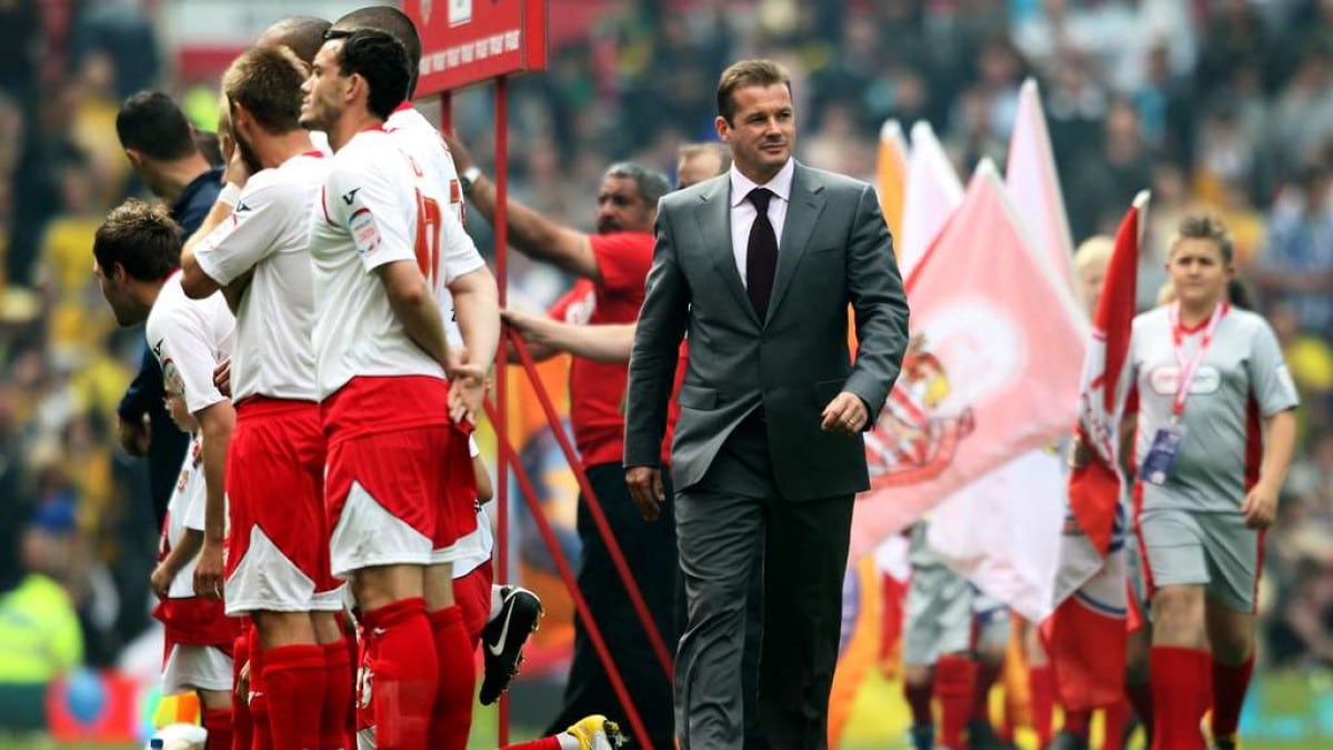 Graham Westley walking out at the 2011 League Two playoff final