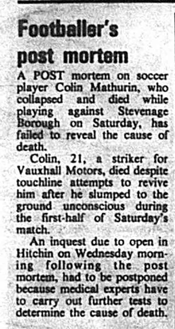 An initial post mortem failed to find out what happened to Colin and, as The Gazette reported, "an inquest due to open in Hitchin... following the post mortem had to be postponed"