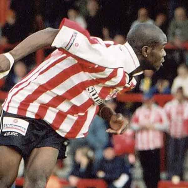 Sam Sodje followed in the footsteps of legendary brother Efe by wearing the red and white stripes of Stevenage, coming through our youth scheme