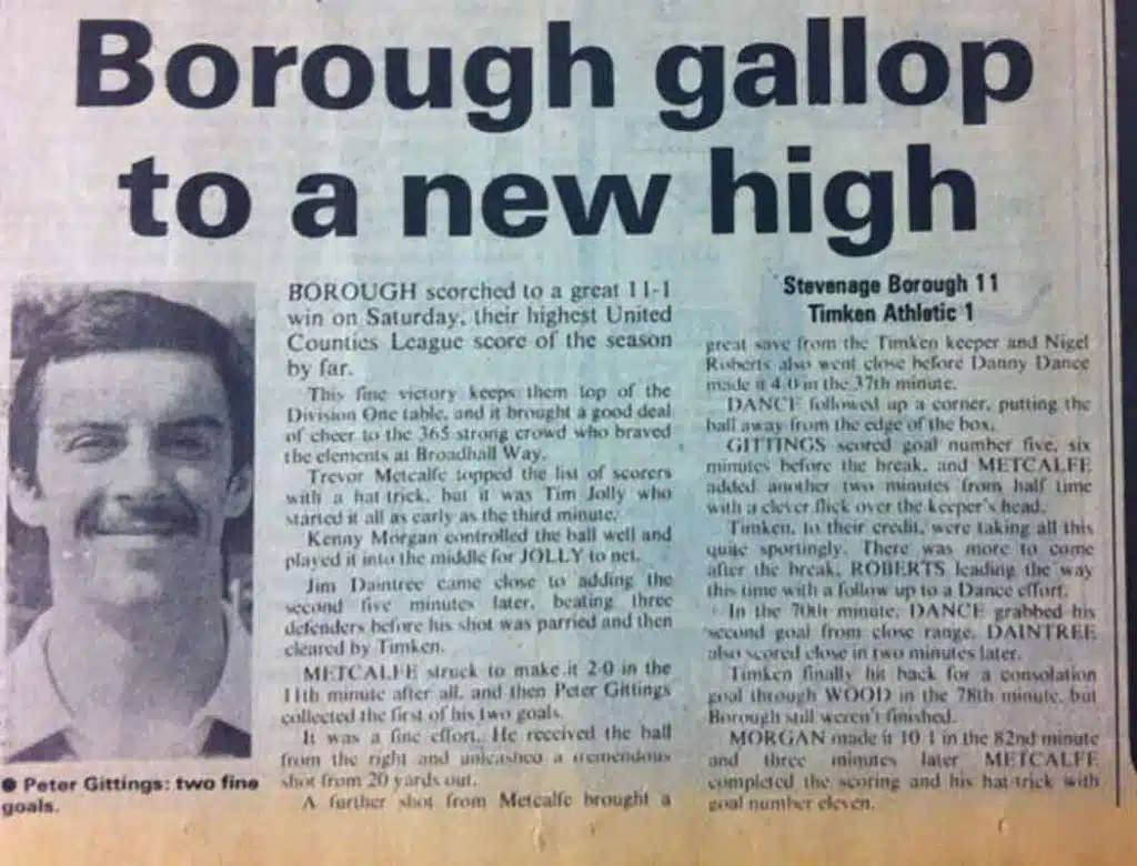 Stevenage Borough 11-1 British Timken Athletic: How The Comet reported it afterwards...