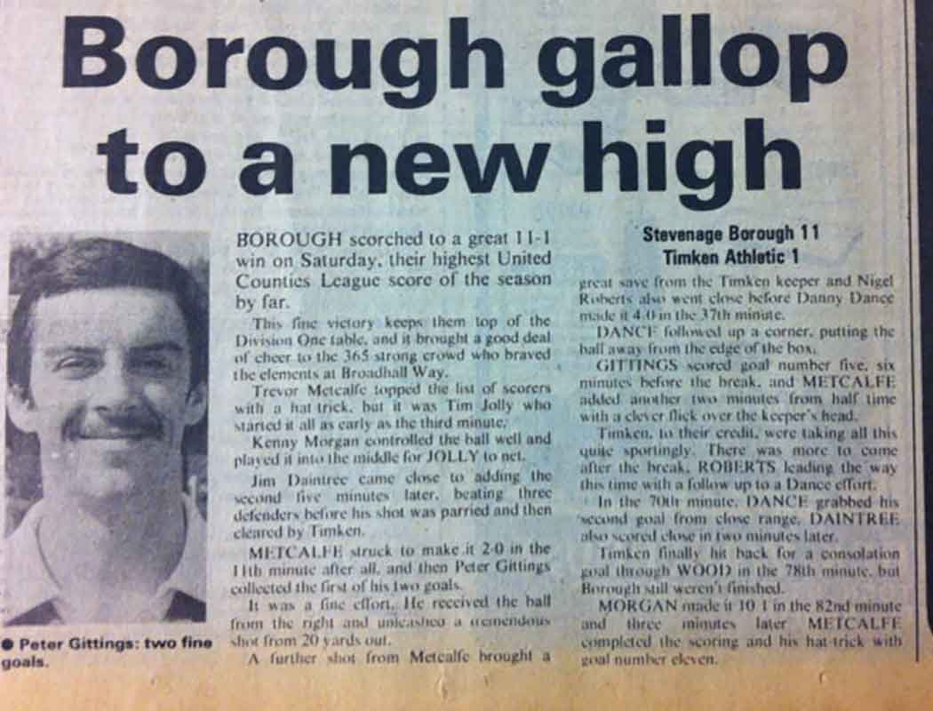 Stevenage Borough 11-1 British Timken Athletic: How The Comet reported it afterwards...