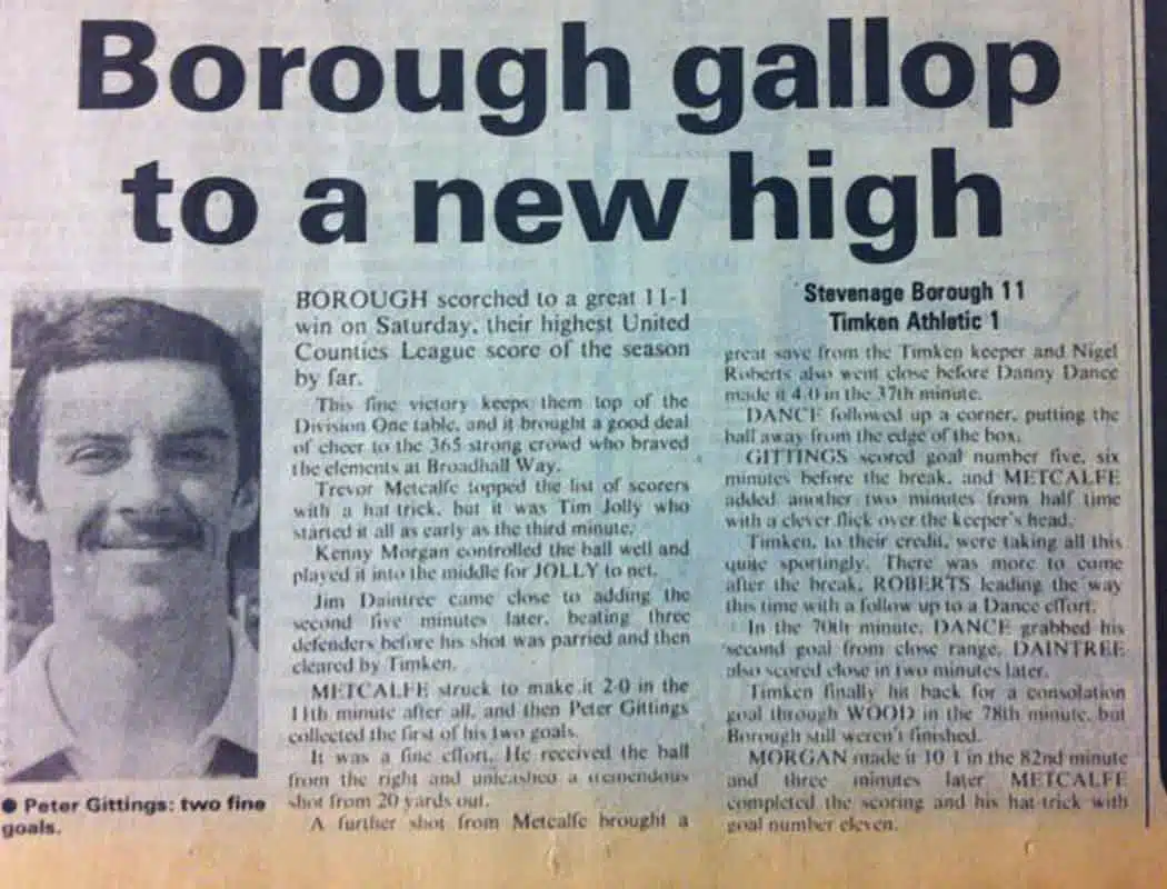 Stevenage Borough 11-1 British Timken Athletic: How The Comet reported it afterwards...